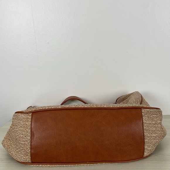 Anthropologie Urban Originals Oversized Raffia Straw Handbag Zip Closure Beige - Picture 8 of 9